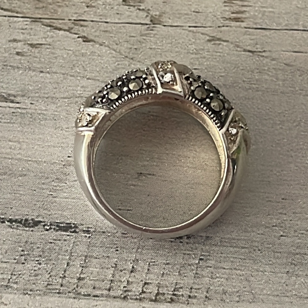 Sterling Silver Marcasite Crystal Wide Band Statement Ring - Picture 5 of 8